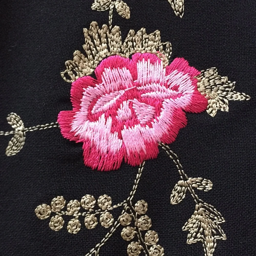 Karen Kane Black Embroidered Floral Skirt with Pink Tie Belt